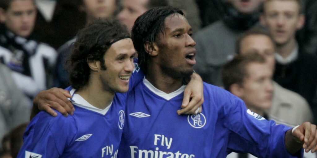 Ricardo Carvalho and Didier Drogba playing for Chelsea.