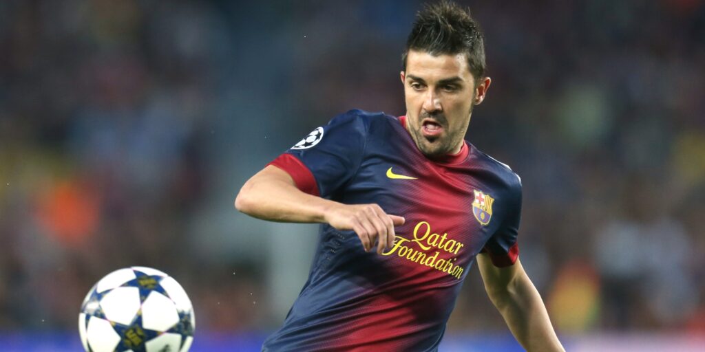 David Villa playing for Barcelona in the Champions League.