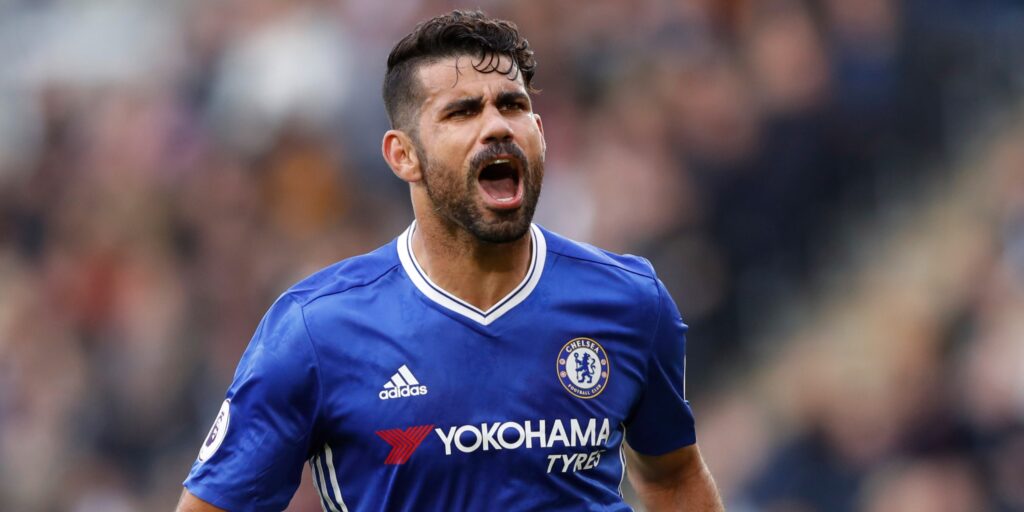 Chelsea vooruit Diego Costa viert een doel.