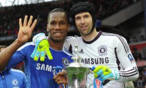 Chelsea's Didier Drogba and Petr Cech with the FA Cup trophy.