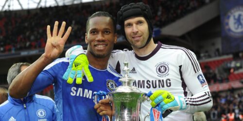 Chelsea's Didier Drogba and Petr Cech with the FA Cup trophy.
