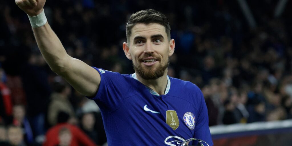 Chelsea midfielder Jorginho celebrates after a Champions League match.