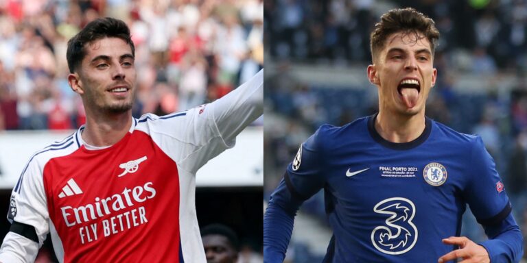 Kai Havertz playing for Arsenal and Chelsea.