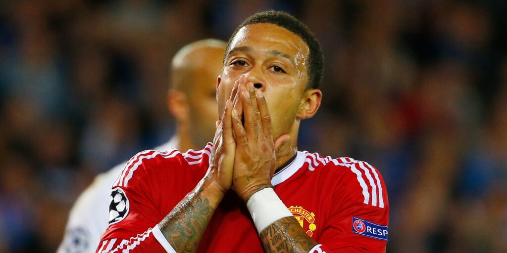 Manchester United forward Memphis Depay during a Champions League match.