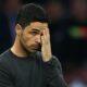 Arsenal manager Mikel Arteta looks dejected during a Premier League game.