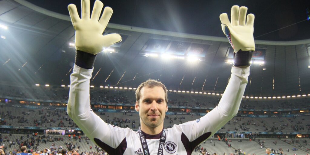 Chelsea goalkeeper Petr Cech celebrates winning the Champions League.