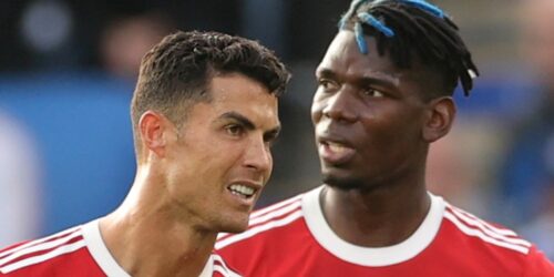 Manchester United players Cristiano Ronaldo and Paul Pogba during a Premier League match.
