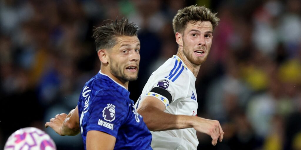 Leeds United midfielder Anton Stach during a Premier League match.