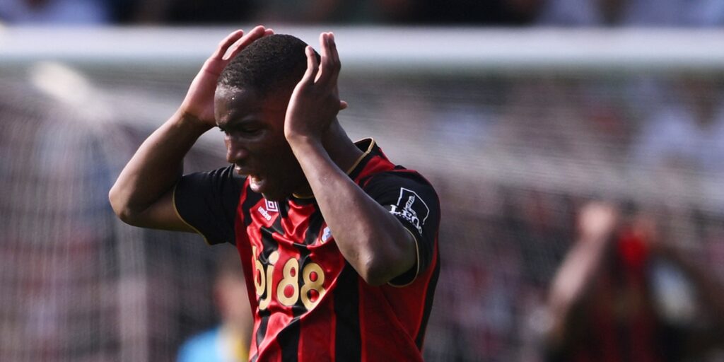 New Bournemouth signing Bafode Diakite reacts during a Premier League match.