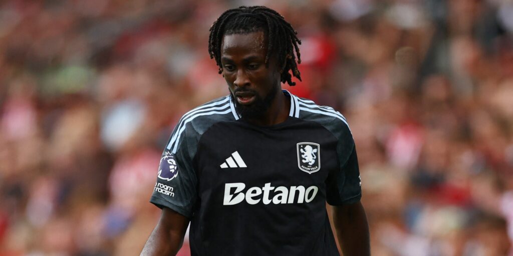 Evann Guessand playing for Aston Villa in the Premier League.