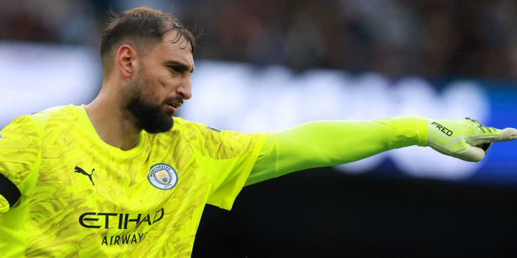 Man City goalkeeper Gianluigi Donnarumma during a Premier League match.
