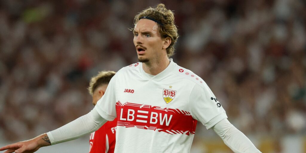 New Newcastle United forward Nick Woltemade in action for Stuttgart.