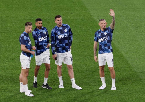 Jack Grealish, Riyad Mahrez, Aymeric Laporte and Kalvin Phillips. (REUTERS/Umit Bektas)