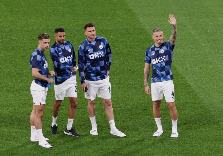 Jack Grealish, Riyad Mahrez, Aymeric Laporte and Kalvin Phillips. (REUTERS/Umit Bektas)