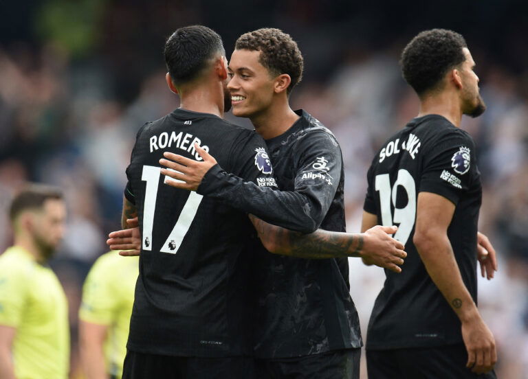 Tottenham Hotspur's Cristian Romero, Dominic Solanke and Brennan Johnson. (REUTERS/Peter Powell)