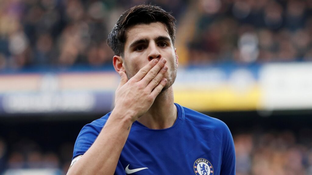 Chelsea striker Alvaro Morata celebrates during a match.