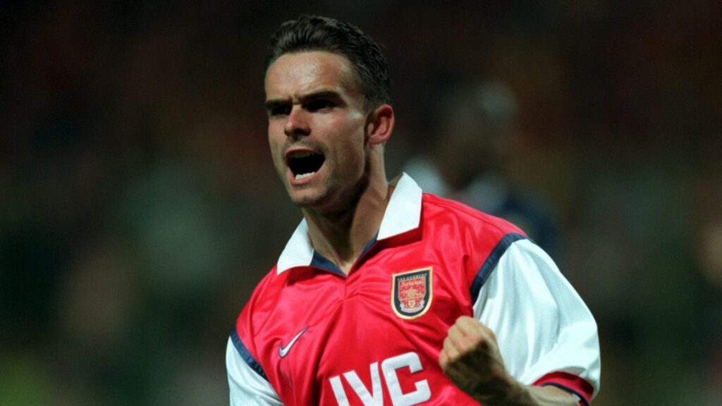 Arsenal's Marc Overmars celebrates during a match.