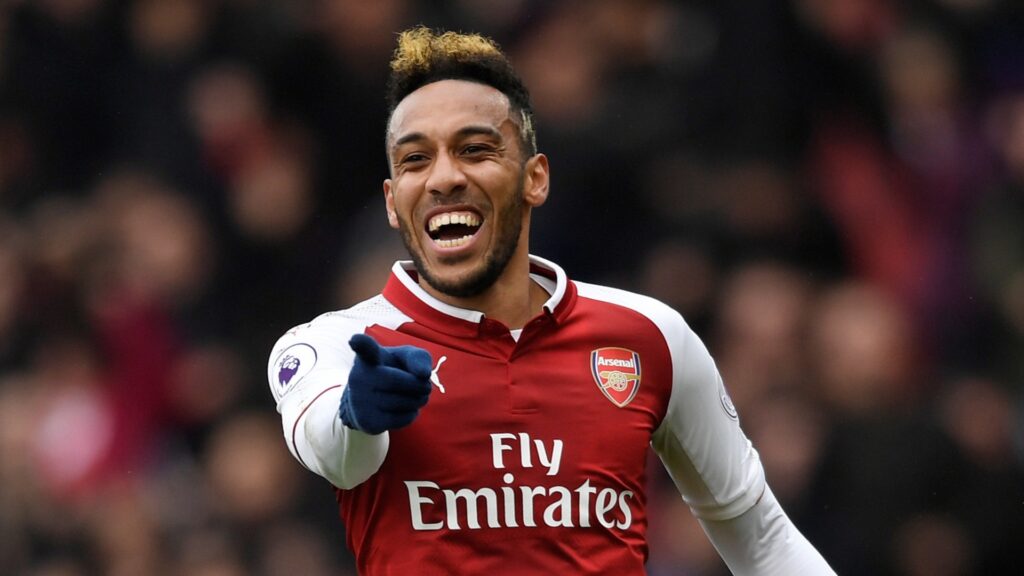 Arsenal striker Pierre-Emerick Aubameyang celebrates during a match.