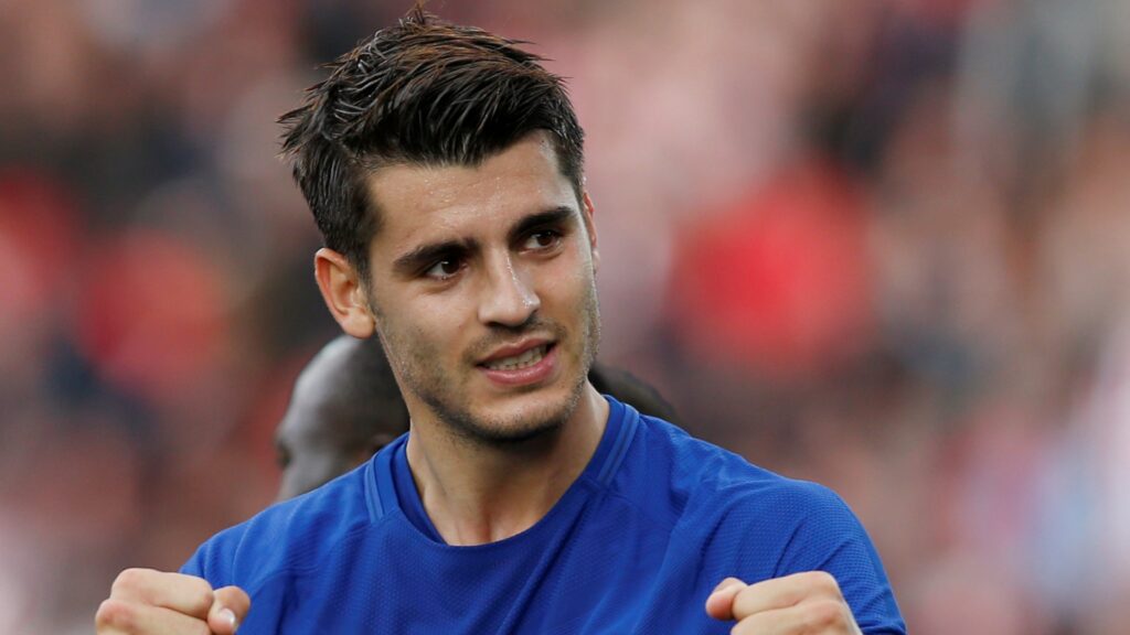 Chelsea striker Alvaro Morata celebrates during a match.