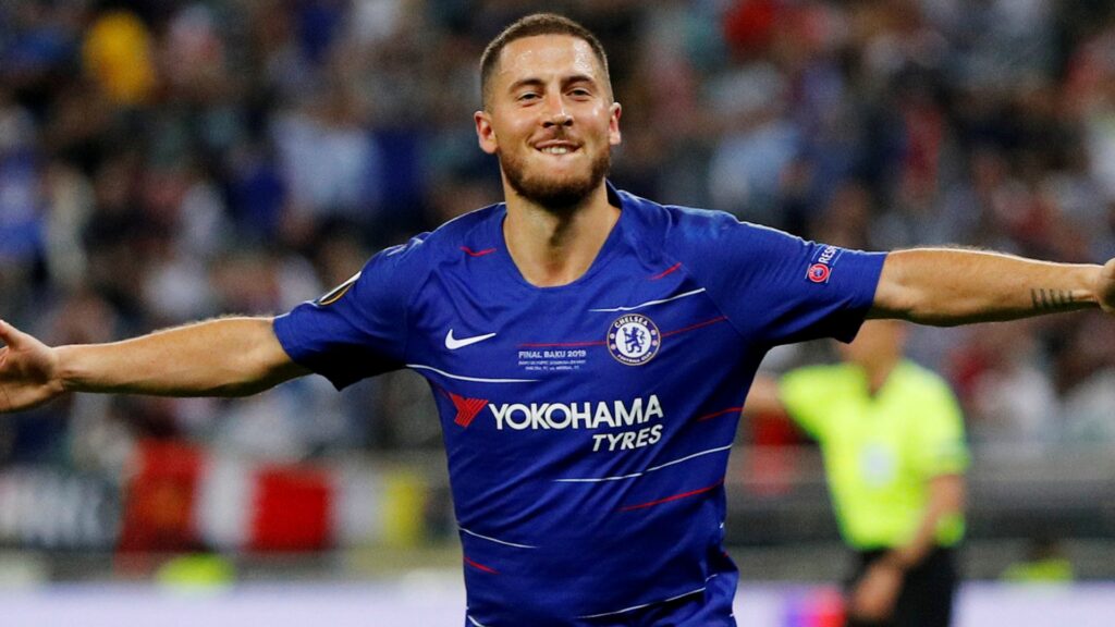 Chelsea winger Eden Hazard celebrates during a match.