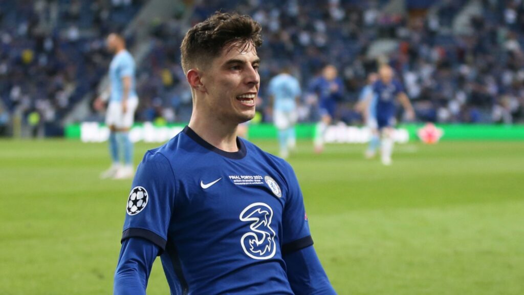 Chelsea forward Kai Havertz celebrates during a match.