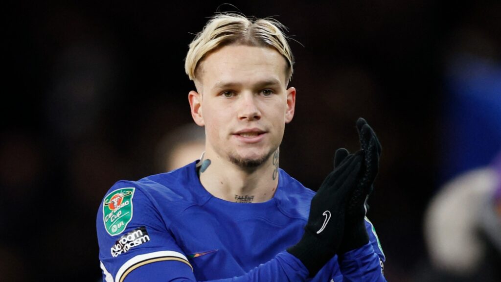 Chelsea winger Mykhailo Mudryk celebrates during a match.