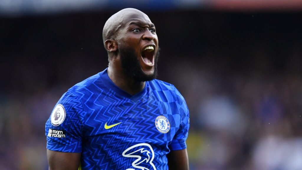 Chelsea striker Romelu Lukaku celebrates during a match.