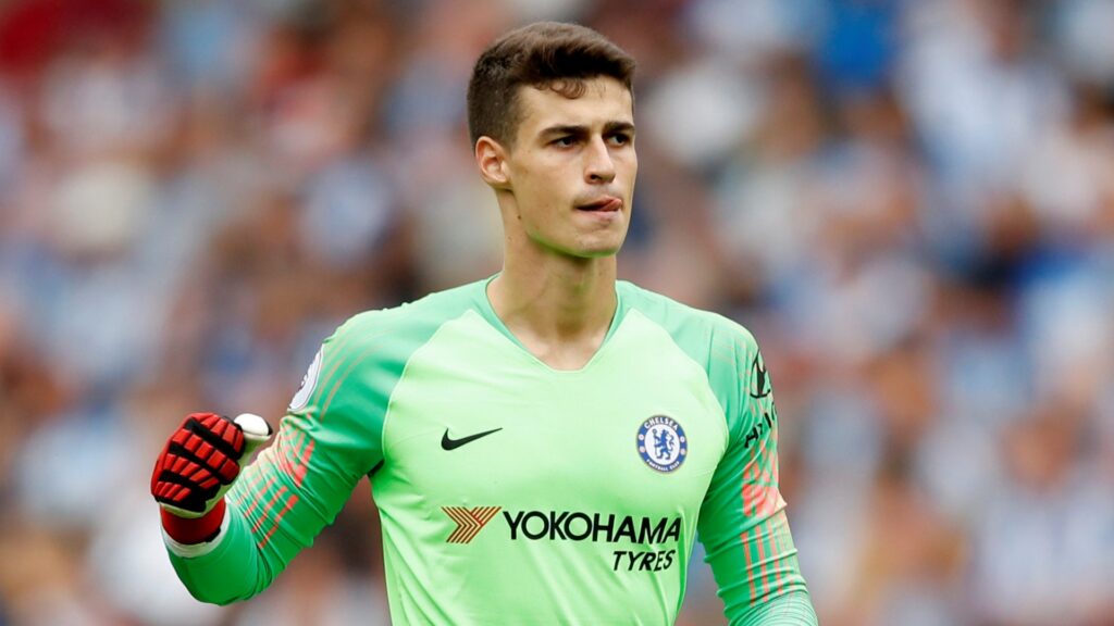 Chelsea goalkeeper Kepa Arrizabalaga celebrates during a match.