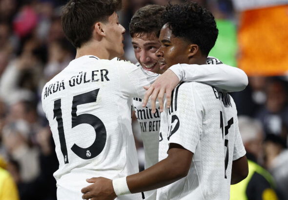 Real Madrid's Federico Valverde, Endrick and Arda Guler. (REUTERS/Juan Medina)