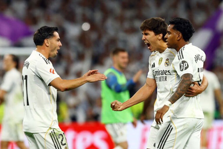 Real Madrid's Brahim Diaz, Gonzalo Garcia and Rodrygo. (REUTERS/Albert Gea)