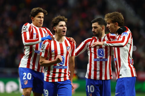 Atletico Madrid's Julian Alvarez, Giuliano Simeone, Alex Baena and Pablo Barrios. (REUTERS/Susana Vera)