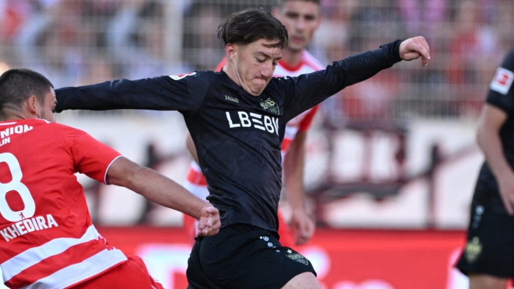 Stuttgart midfielder Angelo Stiller during a German Bundesliga game.