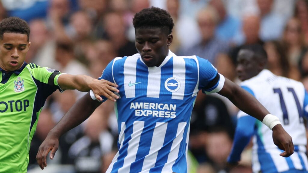 Brighton midfielder Carlos Baleba during a Premier League game.