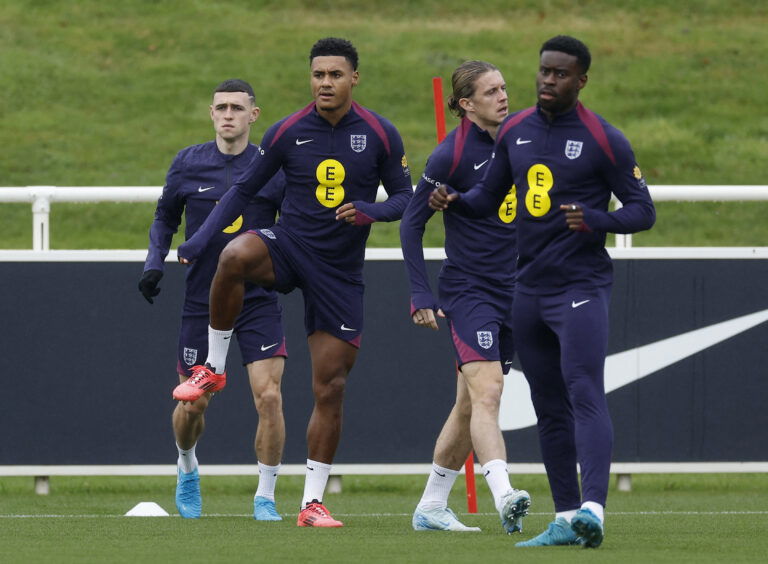 England's Marc Guehi, Conor Gallagher, Ollie Watkins and Phil Foden. (Reuters/Jason Cairnduff)