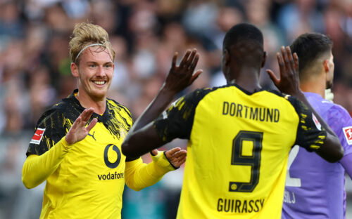 Borussia Dortmund's Julian Brandt and Serhou Guirassy. (REUTERS/Lisi Niesner)