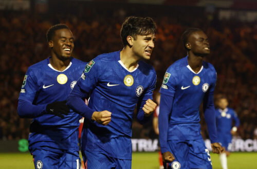 Chelsea's Facundo Buonanotte, Jamie Gittens and Tyrique George. (Reuters/Lee Smith)