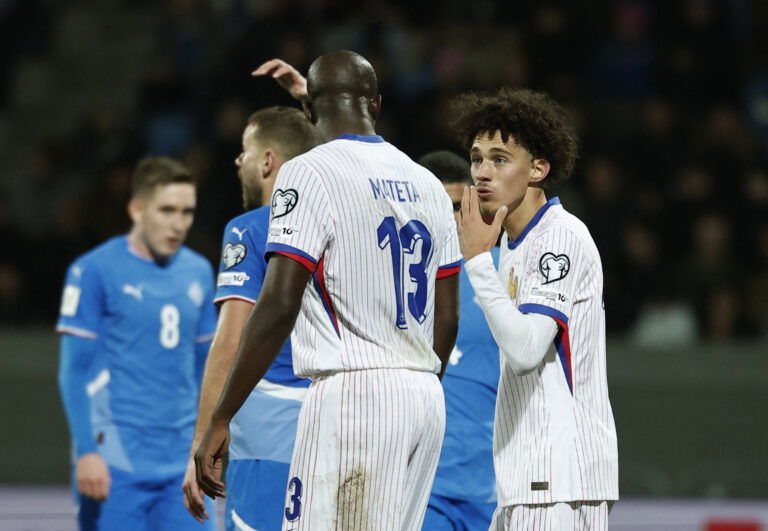France's Maghnes Akliouche and Jean-Philippe Mateta. (REUTERS/Benoit Tessier)