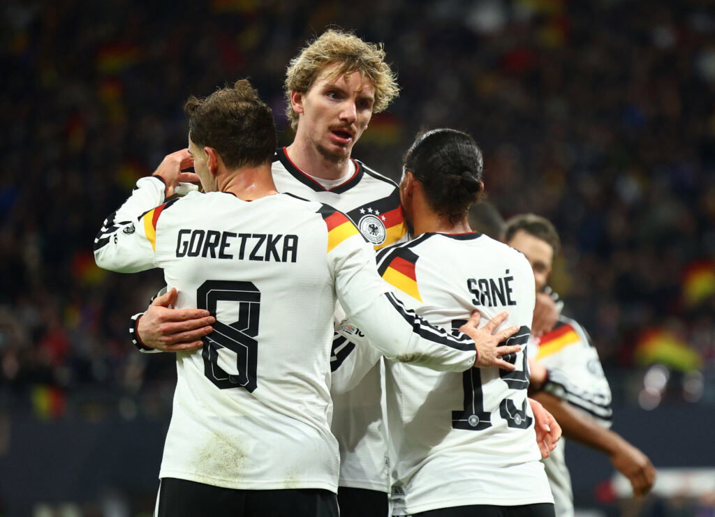 Germany's Leroy Sane, Leon Goretzka and Nick Woltemade. (REUTERS/Lisi Niesner)