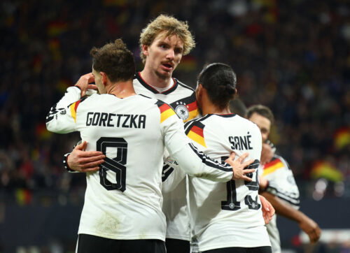 Germany's Leroy Sane, Leon Goretzka and Nick Woltemade. (REUTERS/Lisi Niesner)