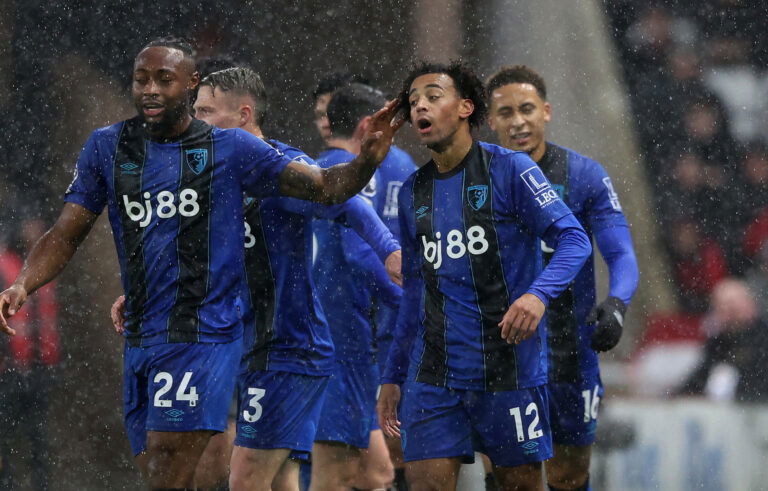 AFC Bournemouth's Tyler Adams celebrates scoring their second goal with Antoine Semenyo. (REUTERS/Scott Heppell)