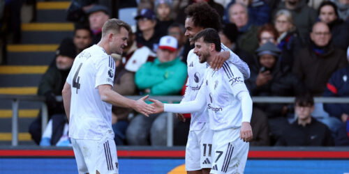 Manchester United's Mason Mount, Joshua Zirkzee and Matthijs de Ligt. (Getty)