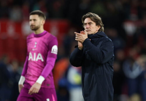 Tottenham Hotspur's Guglielmo Vicario is admired by manager Thomas Frank. (Reuters/Andrew Boyers)