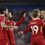 Dominik Szoboszlai, Mohamed Salah, Harvey Elliott and Kostas Tsimikas. (REUTERS/Tony O Brien)