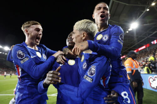 Chelsea's Moises Caicedo, Enzo Fernandez, Cole Palmer and Alejandro Garnacho. (Reuters/Peter Cziborra)