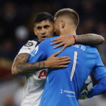 Tottenham Hotspur's Cristian Romero and Guglielmo Vicario. (Reuters/Andrew Couldridge)