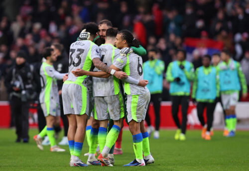 Manchester City's Gianluigi Donnarumma, Nico O'Reilly, Josko Gvardiol and Nathan Ake. (Reuters/Craig Brough)