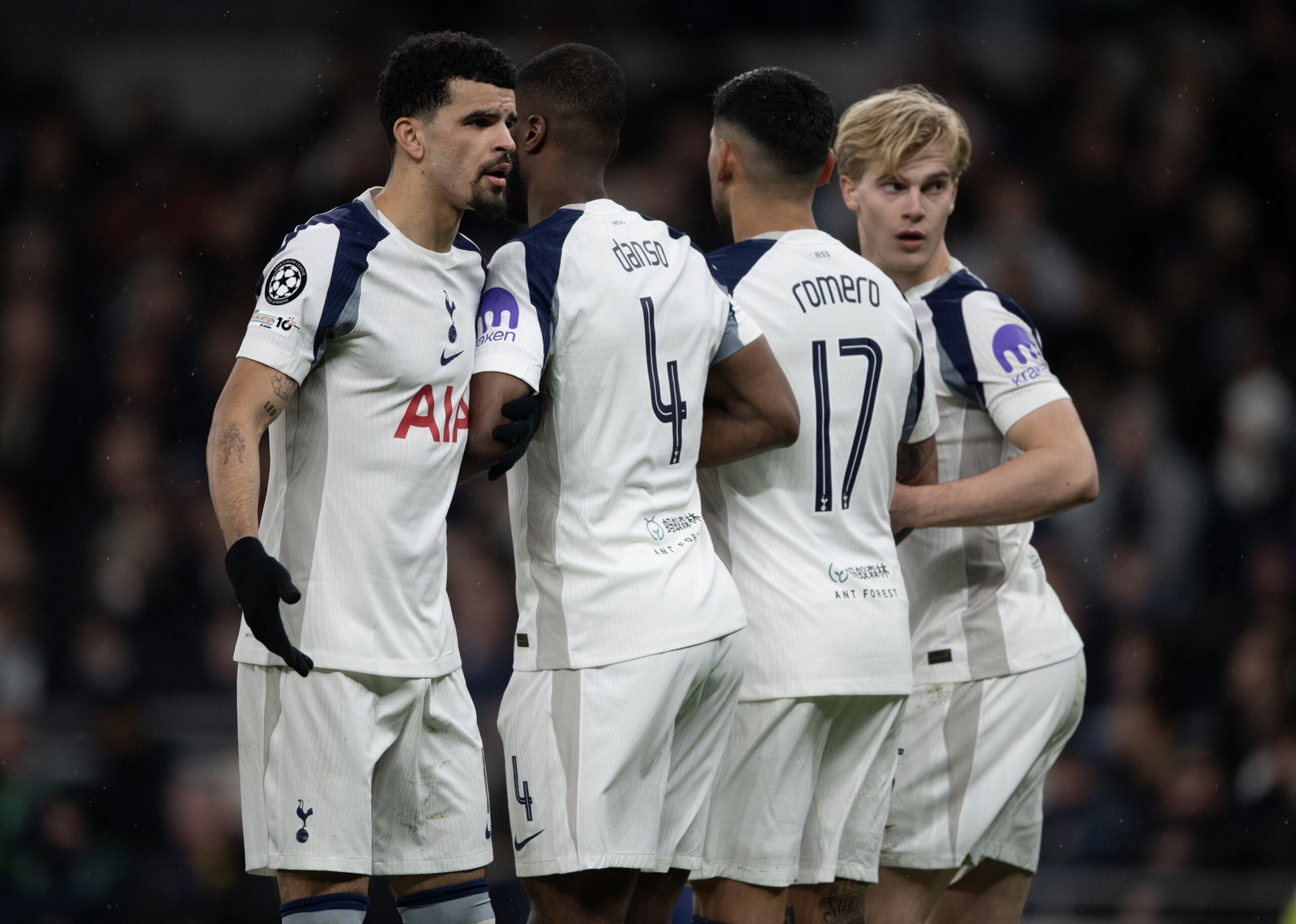 Dominic Solanke, Kevin Danso, Cristian Romero and Lucas Bergvall. (Visionhaus/Getty Images)