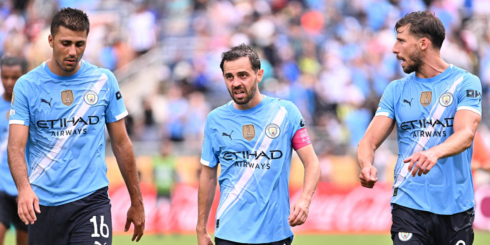 Rodri; Bernardo Silva and Ruben Dias. (Luciano Bisbal/Getty Images)