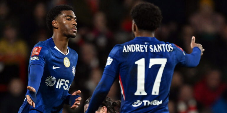 Josh Acheampong, Andrey Santos. (Darren Walsh/Chelsea FC via Getty Images)