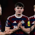 Lewis Hall, Valentino Livramento and Anthony Gordon. (Serena Taylor/Newcastle United via Getty Images)